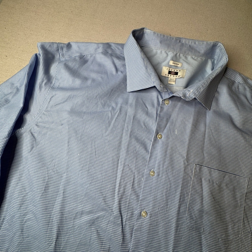Joseph Abboud Mens 6XLT Blue White Micro Check Non-Iron Cotton Dress Shirt‎ Tall
